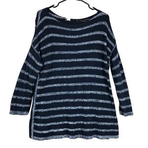 Coldwater Creek Womens Sweater Blue Knit Striped Boat Neck Long Sleeve Wool L